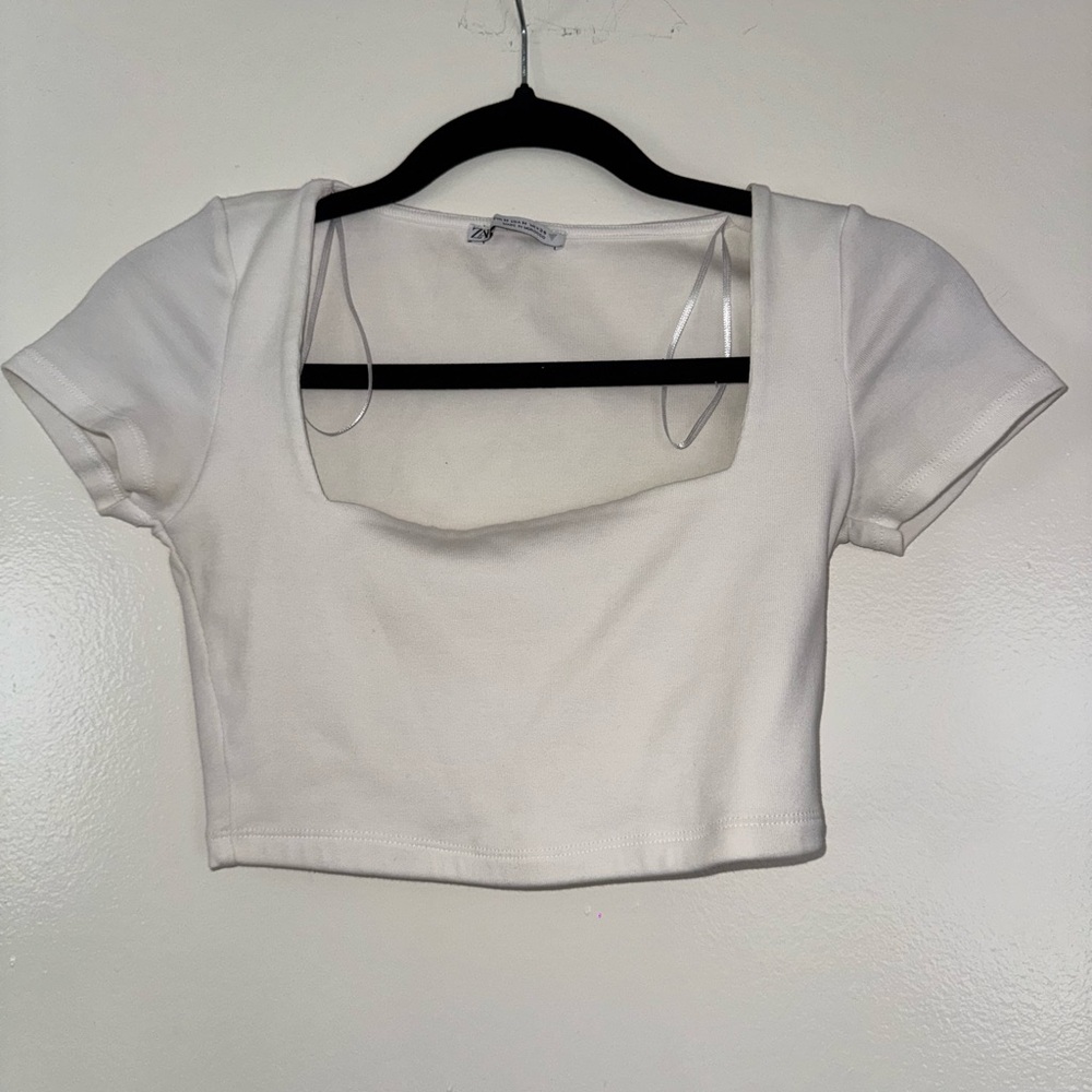 Zara White Square Neck Crop Top